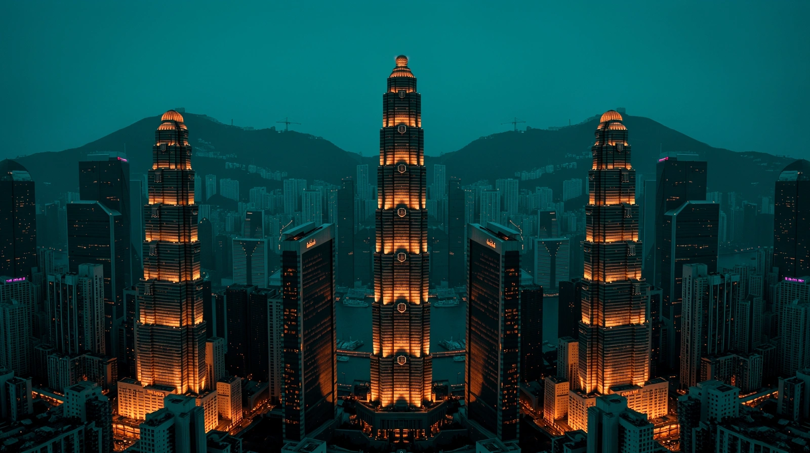 Hong Kong Financial District Twilight